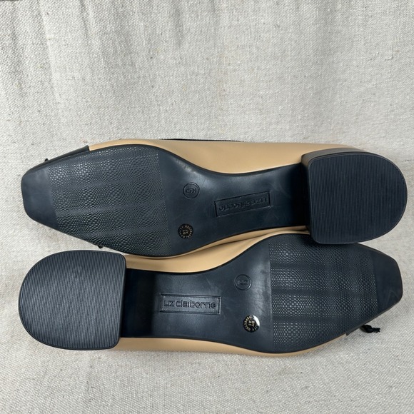 Liz Claiborne Fredson Womens 9M Tan Black Cap Toe Block Heel Pumps Memory Foam - Picture 4 of 8